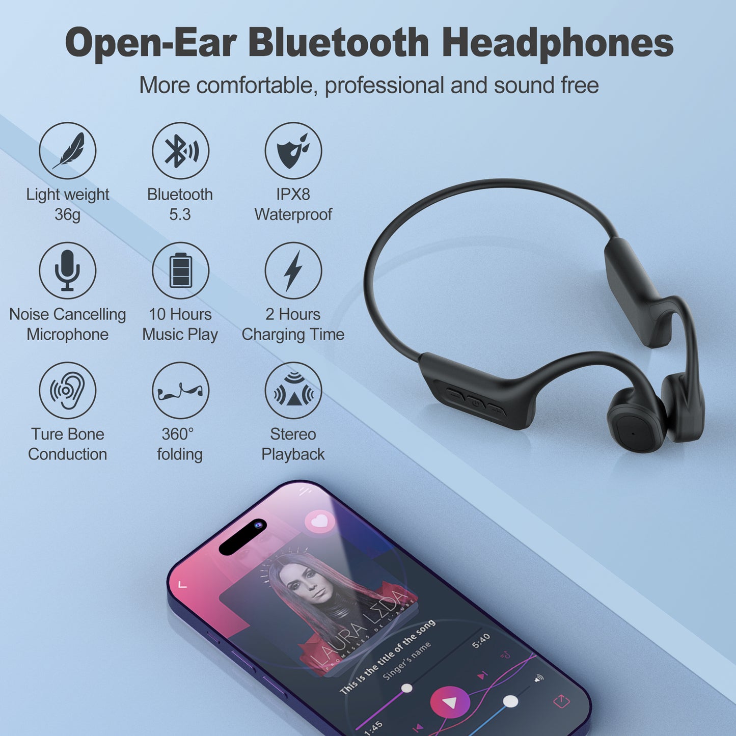 SilisoundTek S800pro Open Ear Sport Headphones, Wireless Bone Conduction Earphones, Built-in 32GB MP3,with Mic, IP68, Sweat & Water Resistant, Up to 8 Hours Battery, Bluetooth 5.3,for Running,Workouts